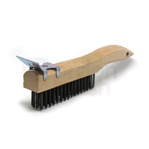 Gordon Brush 4x16 Row 0.013 CS Wire, Wood Shoe Handle w Scraper Scratch Brush, PK12 444CSCG - main